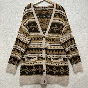Frye Nordic Brown/Cream Button Front Sweater Women's Size‎ Large